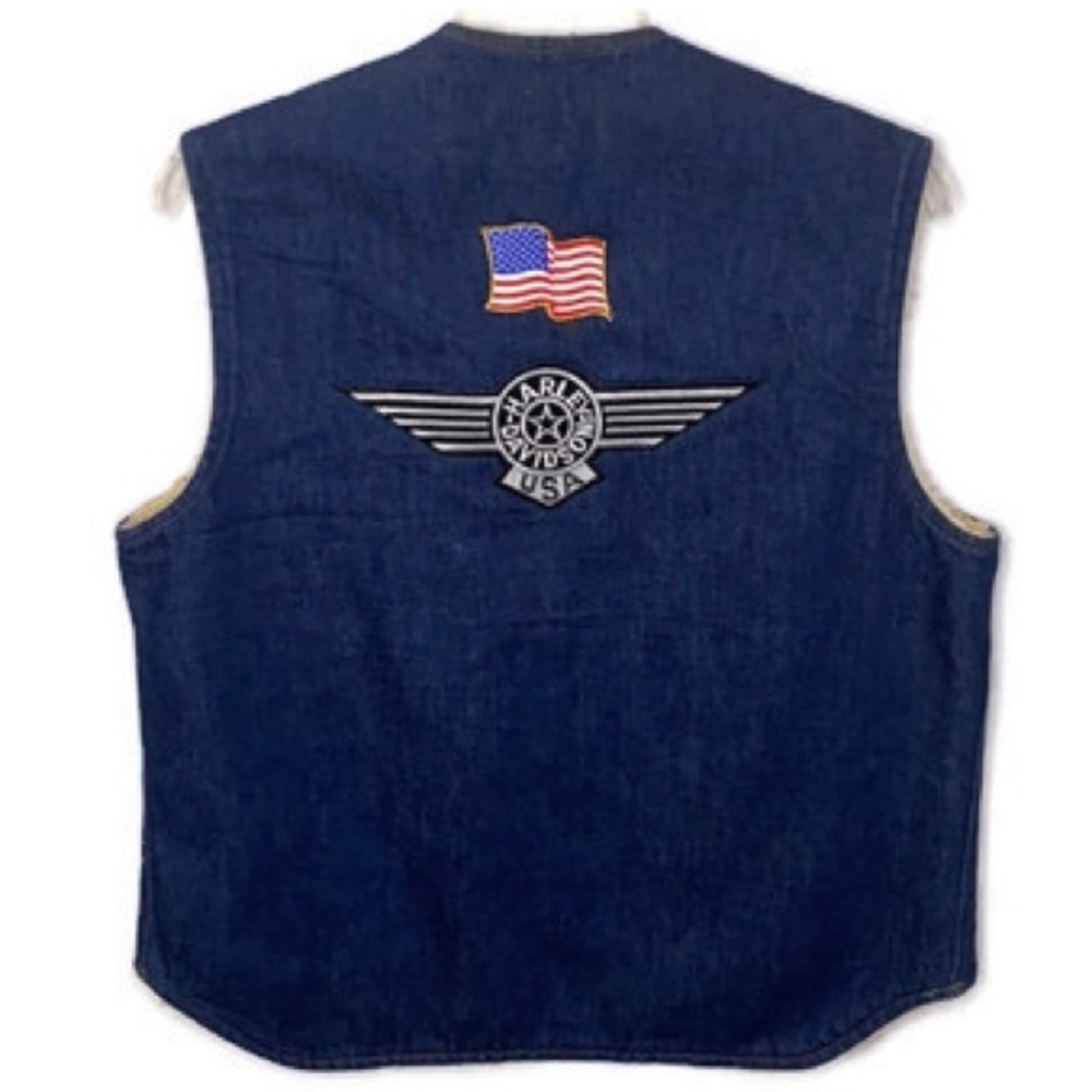 Vintage Denim Wool lined Vest Harley Davidson